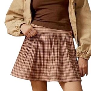 BDG Brown/peach  Plaid mini Pleated Skater Mini Skirt medium new without tags